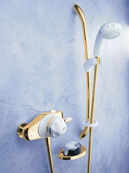 Larger image of Mira Excel Exposed Thermostatic Shower Kit & Slide Rail, Gold & White.