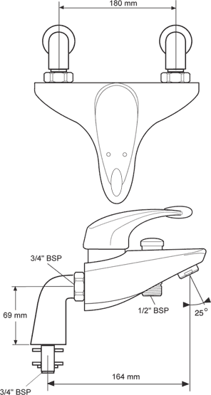 Technical image of Mira Excel Bath Shower Mixer Tap With Shower Kit (Chrome).