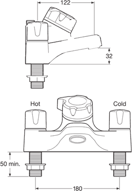 Technical image of Mira Extra Thermostatic Bath Shower Mixer Tap With Slide Rail Kit.