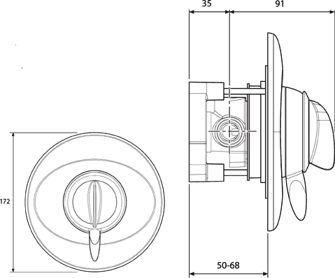 Technical image of Mira Gem88 Concealed Manual Shower Valve (Chrome).