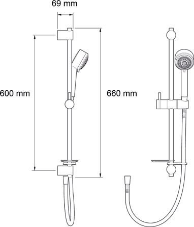 Technical image of Mira Miniduo Concealed Thermostatic Shower Valve With Shower Kit (Chrome).