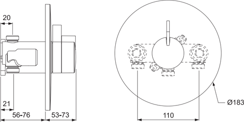 Technical image of Mira Miniduo Concealed Thermostatic Shower Valve With Eco Head (Chrome).