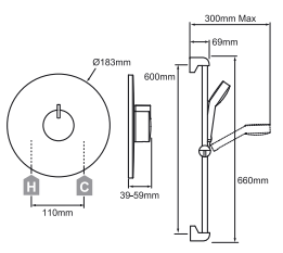 Technical image of Mira Minilite Eco Concealed Thermostatic Shower Valve, Slide Rail Kit.