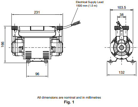 Technical image of Mira Pumps Twin Ended Impeller Shower Pump (1.5 Bar).