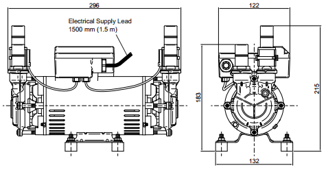 Technical image of Mira Pumps Twin Ended Impeller Shower Pump (3.0 Bar).
