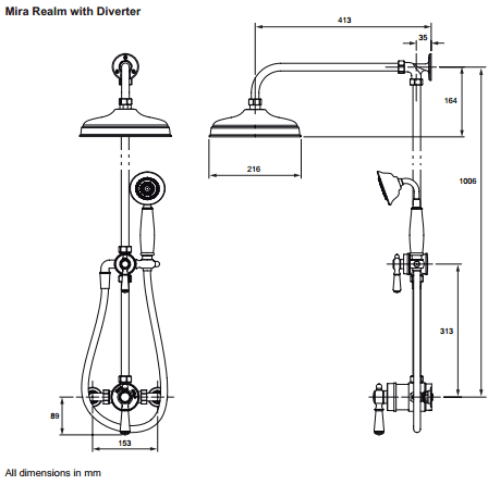 Technical image of Mira Myline Mira ERD Thermostatic Traditional Shower Set (Chrome).