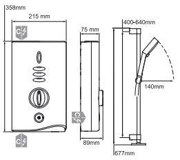 Technical image of Mira Electric Showers Sport Max Electric Shower With Airboost 10.8kW (W/C).