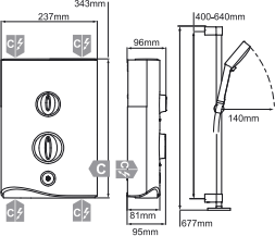 Technical image of Mira Electric Showers Sport Multi-Fit Electric Shower 9.8kW (W/C).