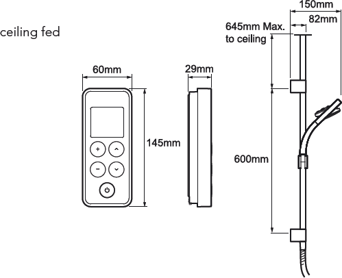 Technical image of Mira Vision Ceiling Fed Digital Shower (High Pressure, Chrome).