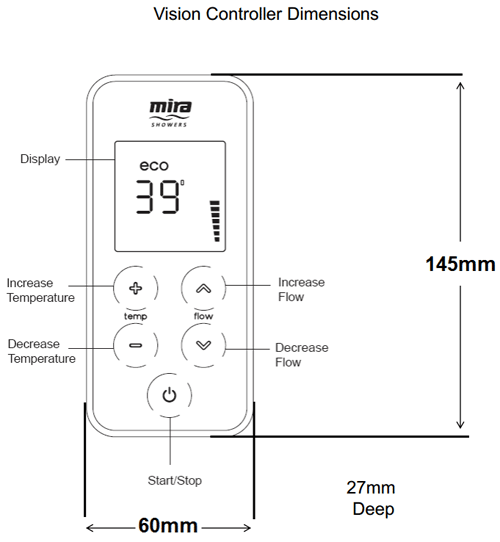 Technical image of Mira Vision Wireless Shower Valve/Controller Only (High Pressure).