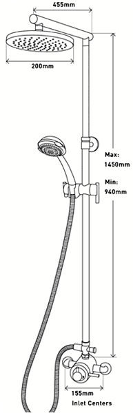Technical image of MX Showers Atmos Energy Shower Valve With Rigid Riser Kit.