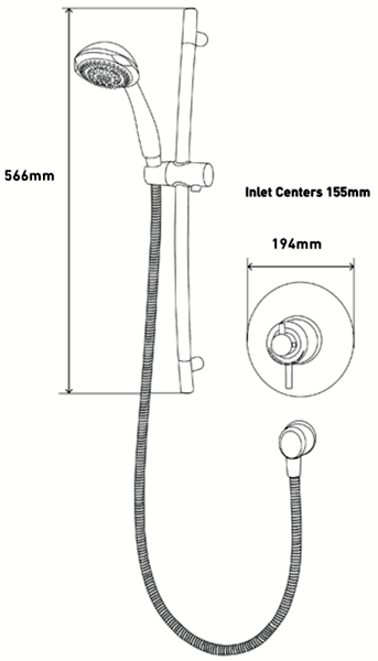 Technical image of MX Showers Atmos Fusion Shower Valve With Slide Rail Kit.