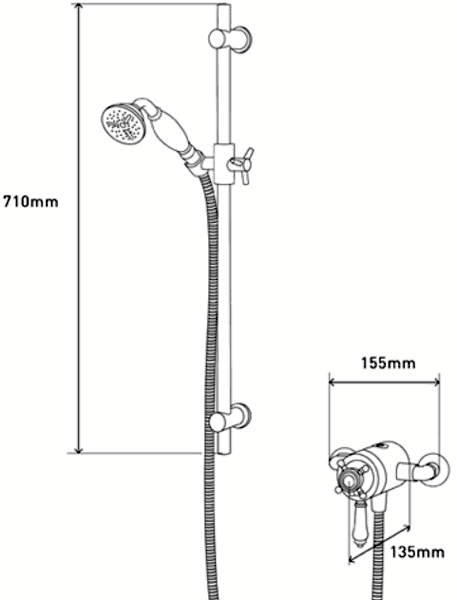 Technical image of MX Showers Atmos Traditional Shower Valve With Slide Rail Kit.
