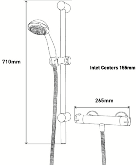 Technical image of MX Showers Atmos Sigma Bar Shower Valve With Slide Rail Kit.
