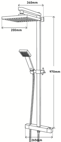 Technical image of MX Showers Atmos Vision Bar Shower Valve With Rigid Riser Kit.