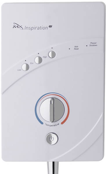 Example image of MX Showers InspiratIon QI Electric Shower (8.5kW, White & Chrome).