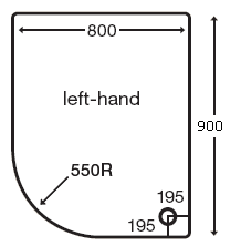 Technical image of MX Trays Stone Resin Offset Quad Shower Tray. 900x800mm (Right Hand).