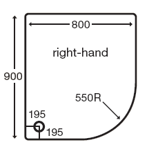 Technical image of MX Trays Easy Plumb Stone Resin Offset Quad Tray. 900x800 (Left Hand).