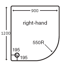 Technical image of MX Trays Easy Plumb Stone Resin Offset Quad Tray. 1200x900 (Left Hand).