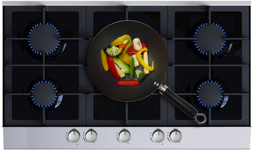 Larger image of Osprey Hobs Gas Hob With 5 x Burners & Black Glass Top (900mm).