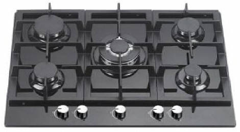 Larger image of Osprey Hobs Gas Hob With 5 x Burners & Black Glass Top (700mm).