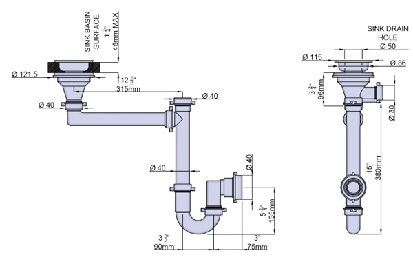 Technical image of Perrin & Rowe Wastes Single Bowl Sink Waste (Polished Brass, No Overflow)