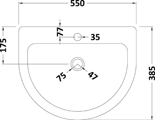 Technical image of Crown Ceramics Solace 550mm Basin & Pedestal (1 Tap Hole).