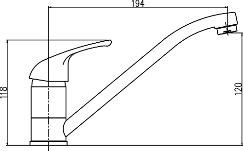 Technical image of Crown D-Type Kitchen Tap With Swivel Spout (Chrome).