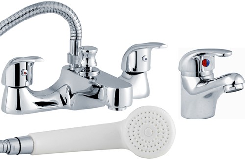 Larger image of Crown D-Type Basin & Bath Shower Mixer Tap Set (Chrome).