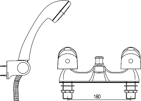 Technical image of Crown D-Type Basin & Bath Shower Mixer Tap Set (Chrome).