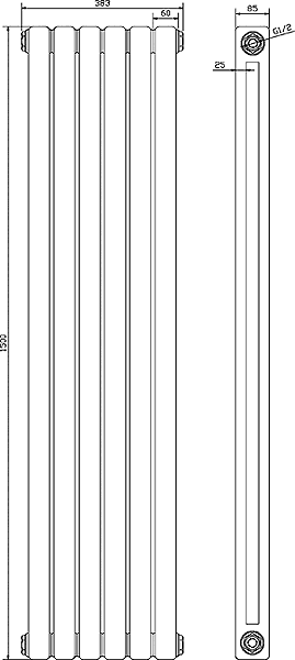 Technical image of Crown Radiators Peony Double Radiator. 5705 BTU (White). 1500mm Wide.