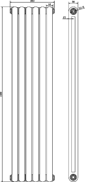 Technical image of Hudson Reed Radiators Salvia Double Radiator. 3934 BTU (White). 1500x383mm.