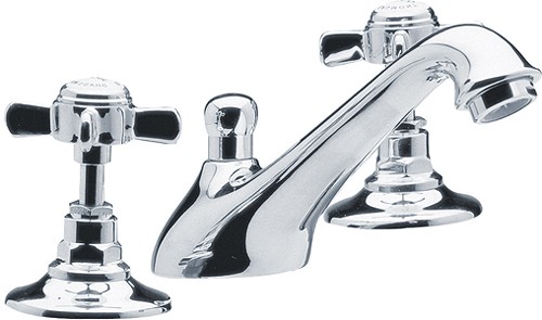 Larger image of Crown Traditional 3 Tap Hole Basin Mixer Tap (Chrome).