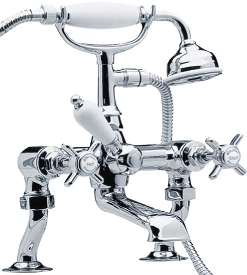Larger image of Crown Traditional 3/4" Bath Shower Mixer Tap With Cranked Legs (Chrome).