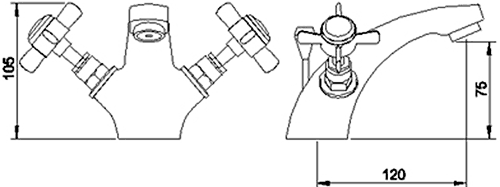 Technical image of Crown Traditional Basin Mixer Tap With Pop Up Waste (Chrome).