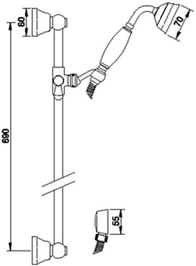 Technical image of Crown Showers Traditional Slide Rail Kit (Chrome).