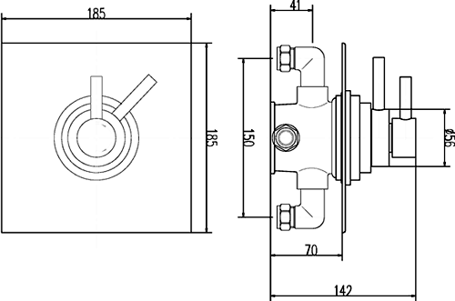 Technical image of Crown Showers Dual Thermostatic Shower Valve With Round Head & Arm.