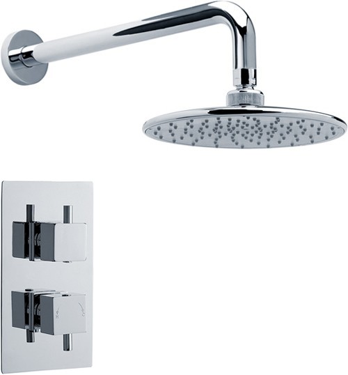 Larger image of Crown Showers Twin Thermostatic Shower Valve With Round Head & Arm.