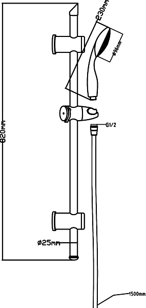 Technical image of Crown Showers Triple Thermostatic Shower Valve, Slide Rail Kit, Head & Arm.