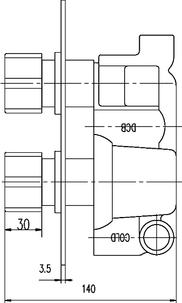 Technical image of Crown Showers Twin Thermostatic Shower Valve With Round Head & Arm.