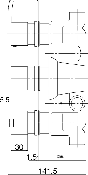 Technical image of Crown Showers Triple Thermostatic Shower Valve, Slide Rail Kit, Head & Arm.