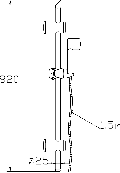 Technical image of Crown Showers Thermostatic Bar Shower Valve With Slide Rail Kit.