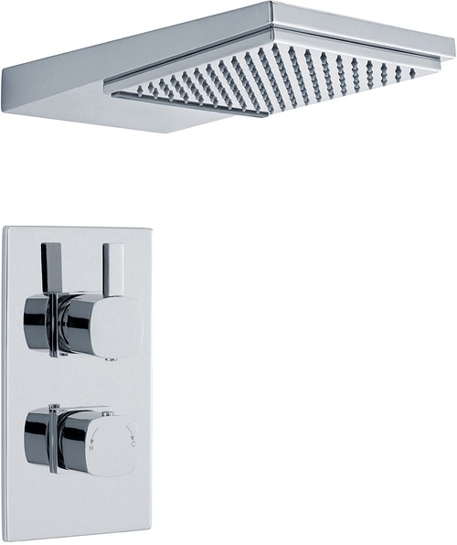 Larger image of Crown Showers Twin Thermostatic Shower Valve & Waterfall Head (Chrome).