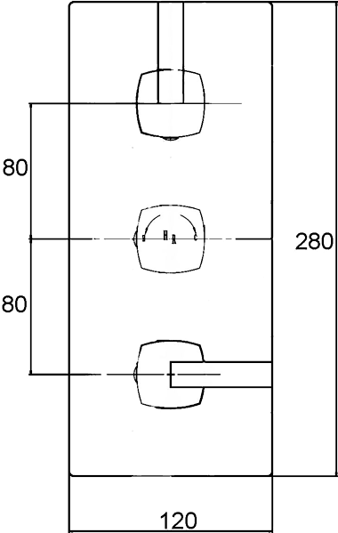 Technical image of Crown Showers Triple Concealed Thermostatic Shower Valve (Chrome).