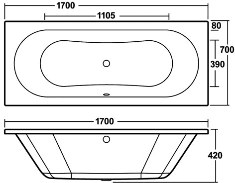 Technical image of Crown Suites Knedlington Bathroom Suite With Double Ended Bath (1700x700mm).