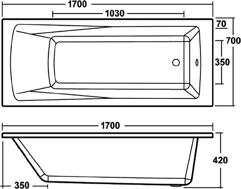 Technical image of Crown Suites Knedlington Bathroom Suite With Single Ended Bath (1700x700mm).