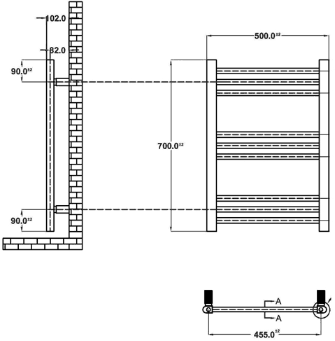 Technical image of Crown Radiators Electric Bathroom Ladder Towel Rail. 500x1100mm.