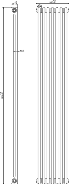 Technical image of Crown Radiators Regency 2 Column Radiator (Black). 335x1800mm. 4471 BTU.