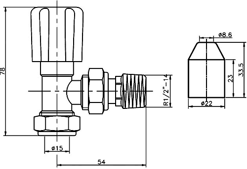 Technical image of Crown Radiator Valves Angled Radiator Valves (Pair, Chrome).