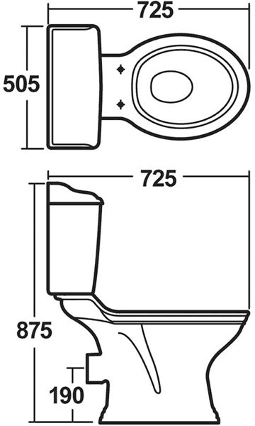 Technical image of Crown Ceramics Ryther Toilet With Cistern & Soft Close Seat.